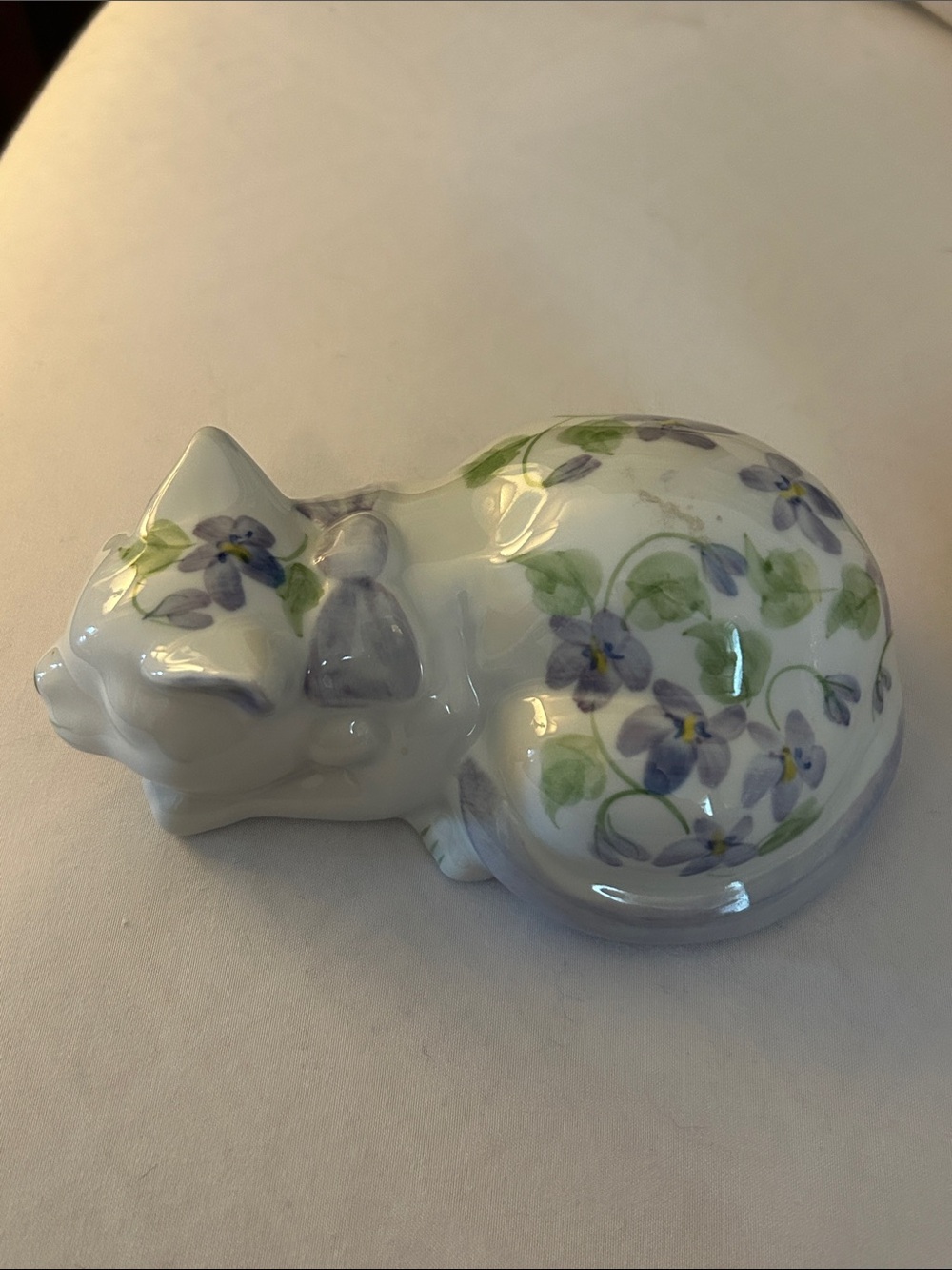 Andrea by Sadek Porcelain Sleeping Cat with Violet Floral Pattern